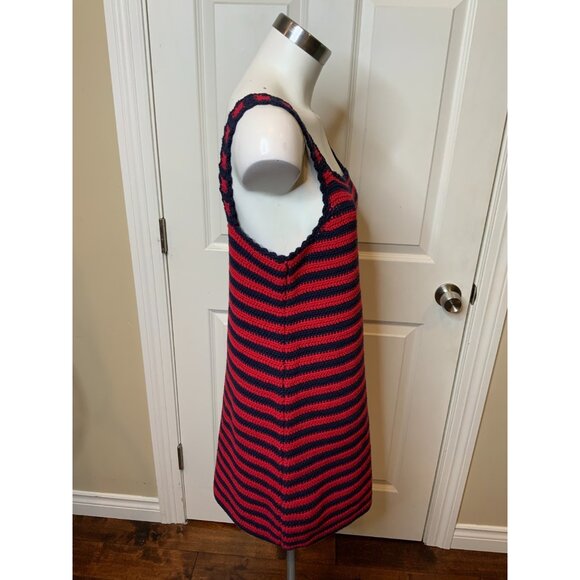 Re/Done Red & Navy Blue Striped 70s Crochet Tank Dress, Size L, NWT! $395 - Picture 5 of 8